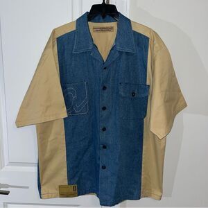 Vintage DNM Attitude Denim Blue Jeans Canvas SS Party Luau Hawaii Pocket Shirt